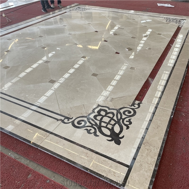 Natural Beige Marble Pattern Waterjet Medallions Floor Tiles