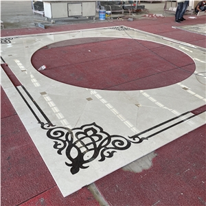 Natural Beige Marble Pattern Waterjet Medallions Floor Tiles