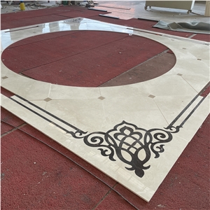 Natural Beige Marble Pattern Waterjet Medallions Floor Tiles