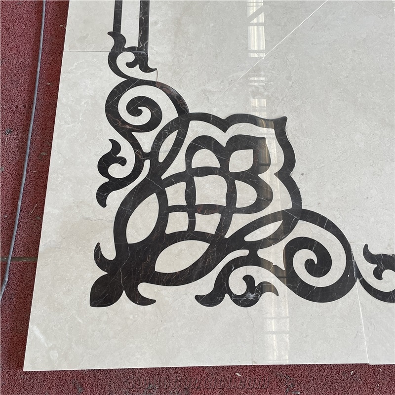 Natural Beige Marble Pattern Waterjet Medallions Floor Tiles