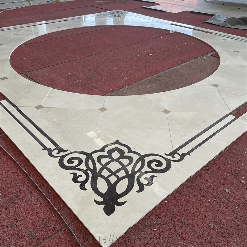 Natural Beige Marble Pattern Waterjet Medallions Floor Tiles