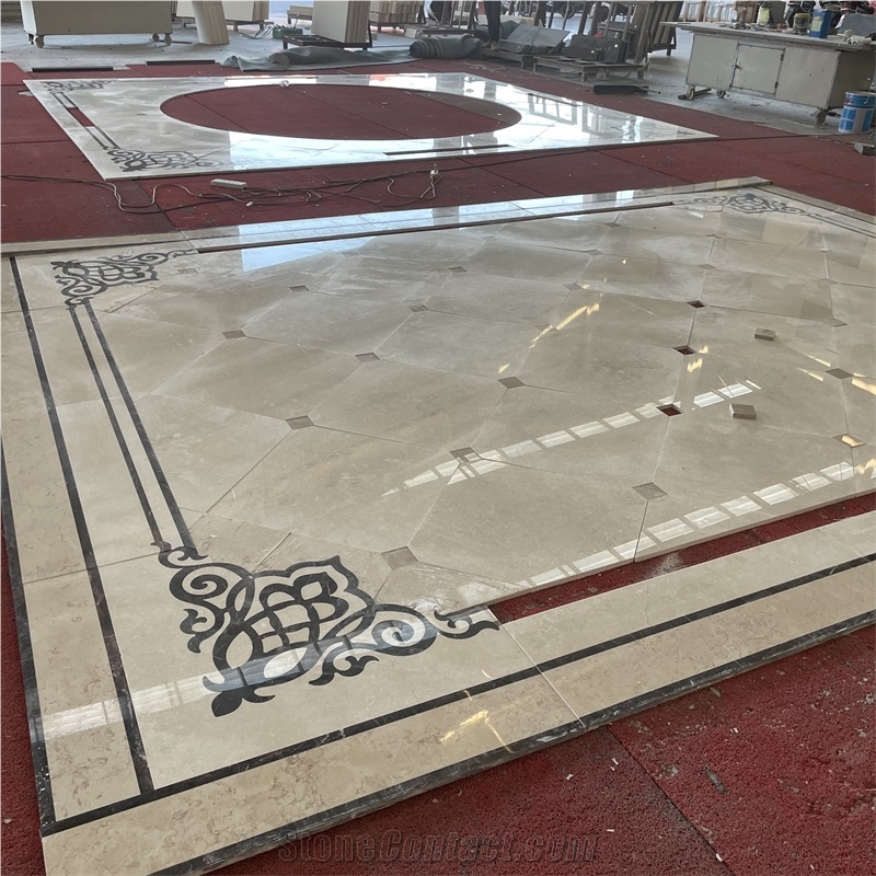 Natural Beige Marble Pattern Waterjet Medallions Floor Tiles