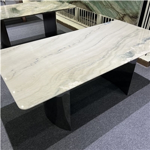 Ocean Wave Quartzite Rectangle Dining Table For Villa Design