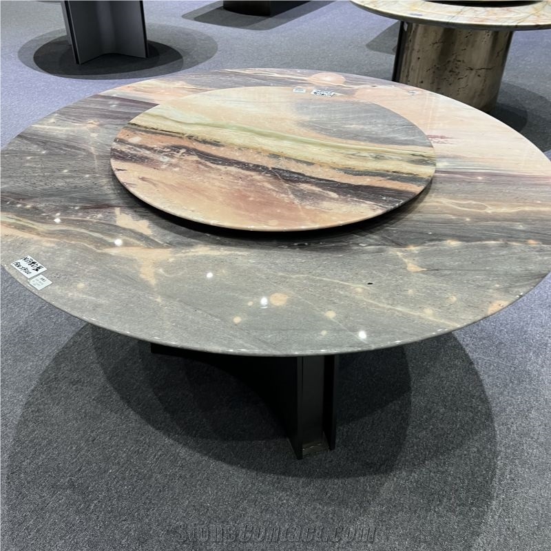 Popular Dream Blue Quartzite Revolving Round Dining Table