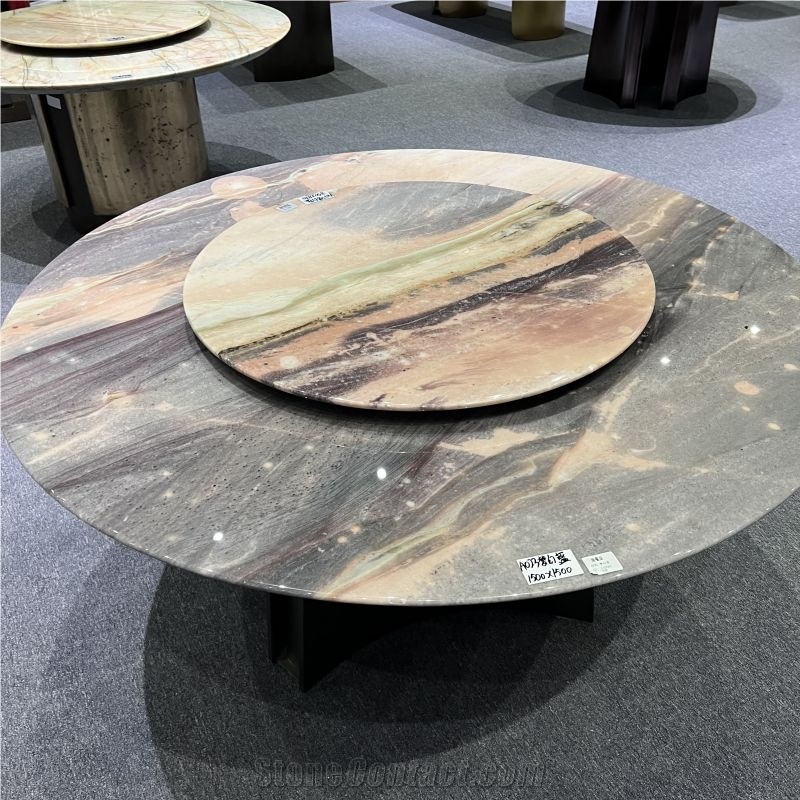 Popular Dream Blue Quartzite Revolving Round Dining Table