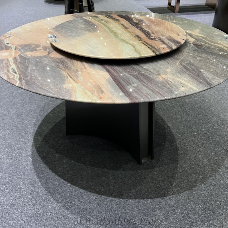Popular Dream Blue Quartzite Revolving Round Dining Table