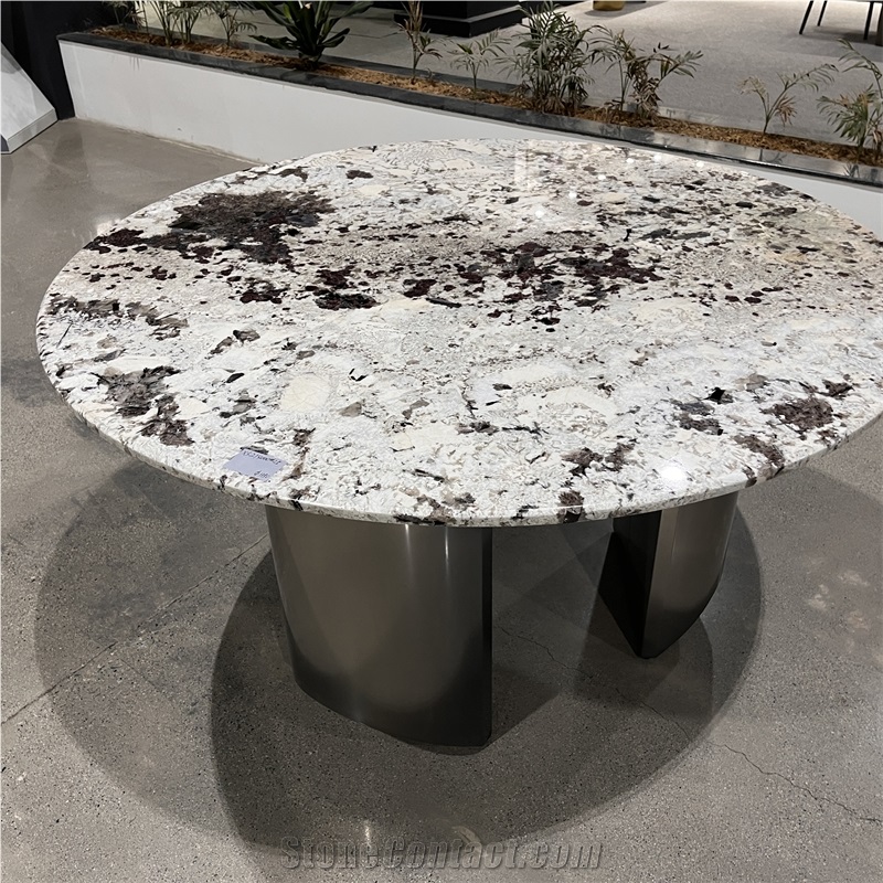 Round Snow Mountain Granite Dining Table For Home And Hotel