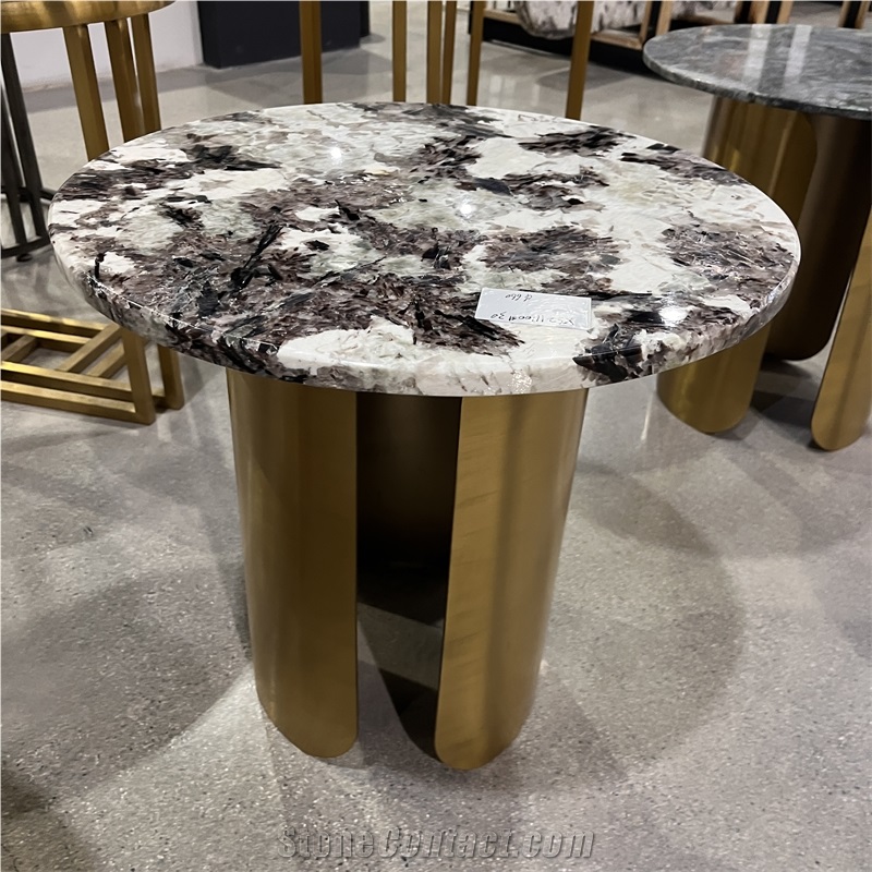 Snow Mountain Granite Coffee Table With Stainless Steel Base
