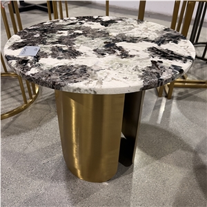 Snow Mountain Granite Coffee Table With Stainless Steel Base