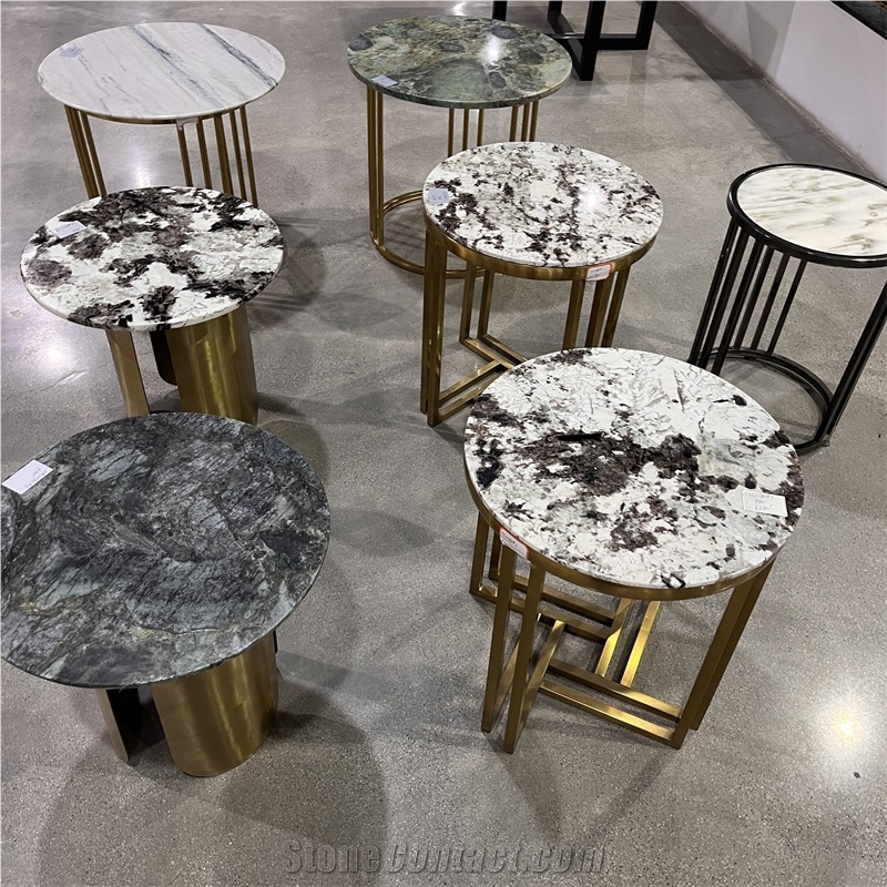 Snow Mountain Granite Coffee Table With Stainless Steel Base