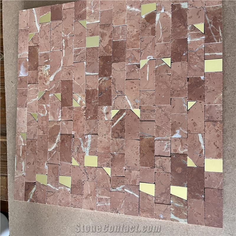Top Quality Red Marble With Brass Mosaic Tile For Wall Decor