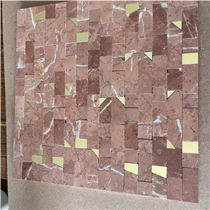 Top Quality Red Marble With Brass Mosaic Tile For Wall Decor