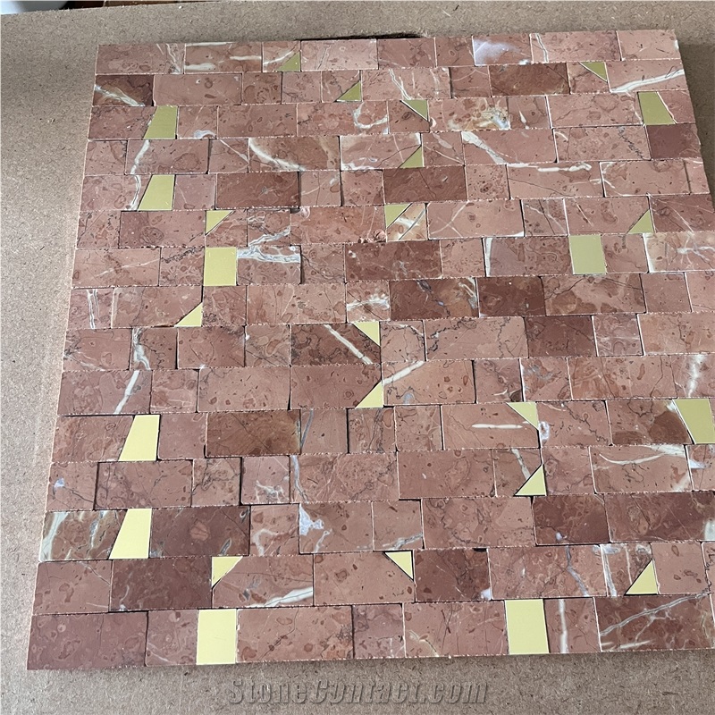 Top Quality Red Marble With Brass Mosaic Tile For Wall Decor