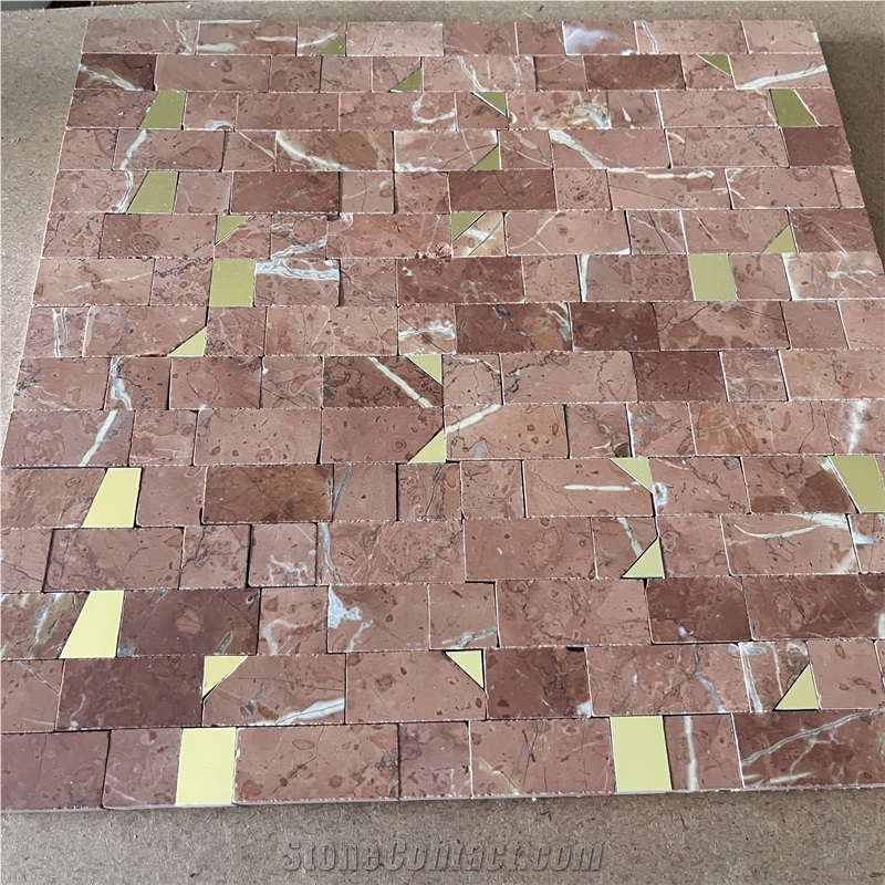 Top Quality Red Marble With Brass Mosaic Tile For Wall Decor