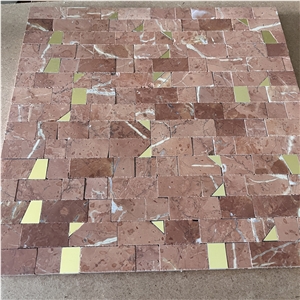 Top Quality Red Marble With Brass Mosaic Tile For Wall Decor
