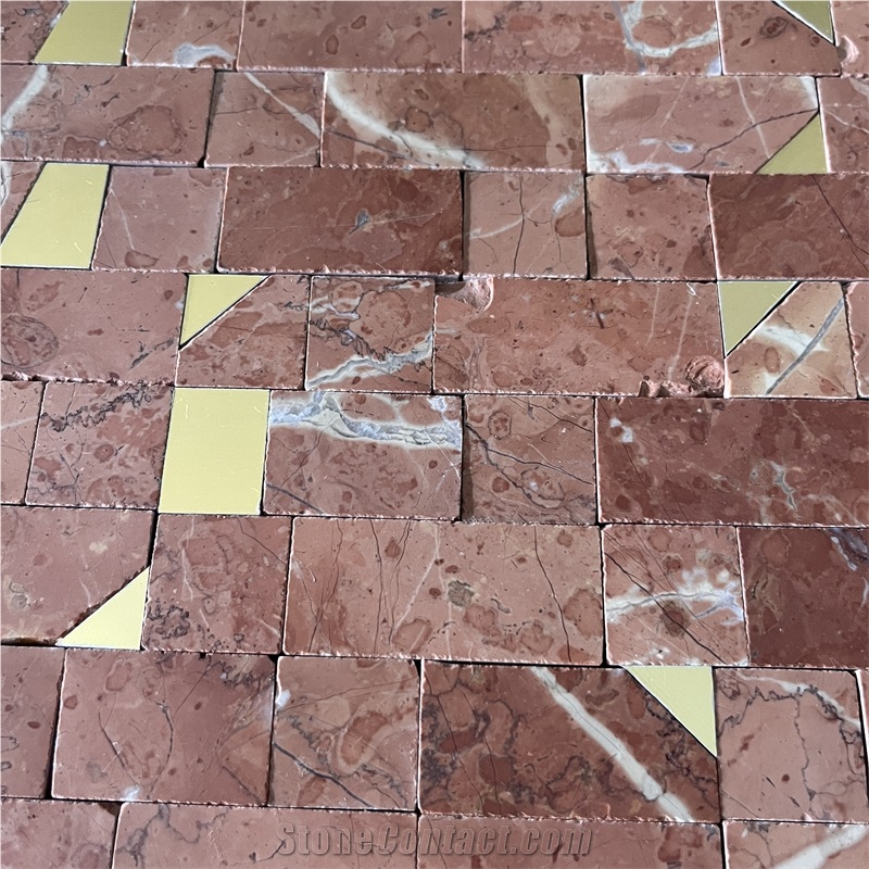 Top Quality Red Marble With Brass Mosaic Tile For Wall Decor