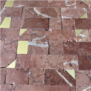 Top Quality Red Marble With Brass Mosaic Tile For Wall Decor