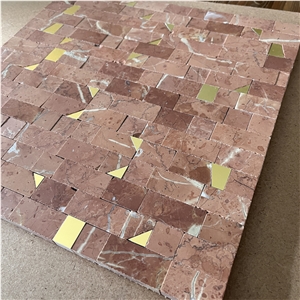 Top Quality Red Marble With Brass Mosaic Tile For Wall Decor