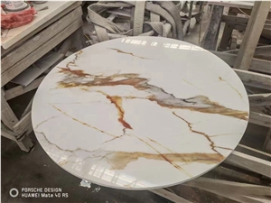Calacatta Nano Glass Stone Round Coffee Table Tops Solid Surface