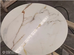 Calacatta Nano Glass Stone Round Coffee Table Tops Solid Surface