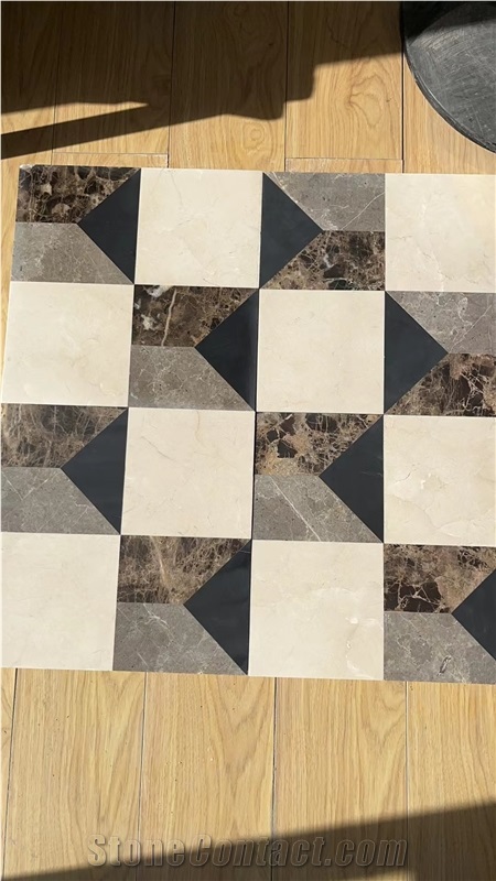 3D Design Lobby Floor Waterjet Medallions Marble Carpet Tile