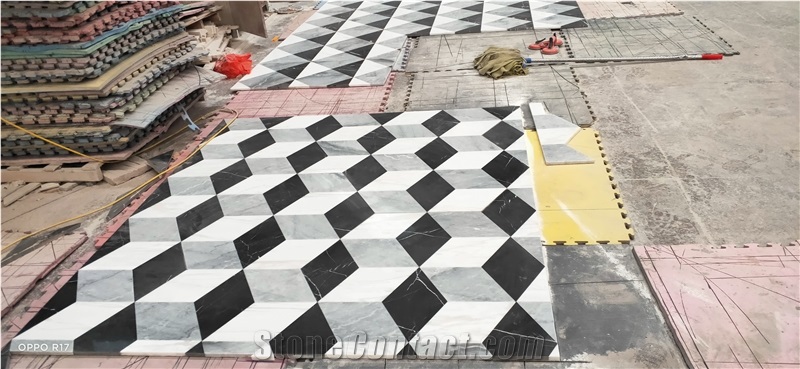 3D Design Lobby Floor Waterjet Medallions Marble Carpet Tile