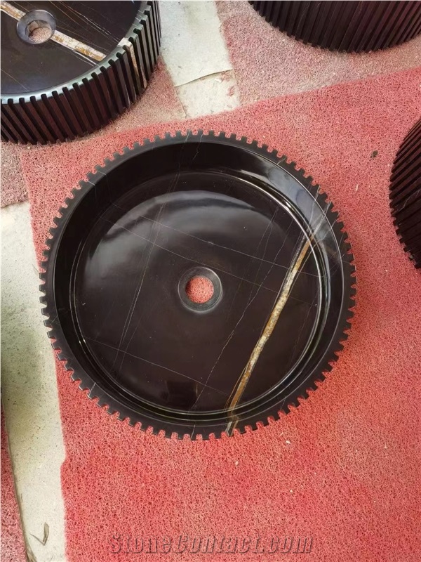 Fluted Sahara Noir Marble Bathroom Round Basin Counter Sink