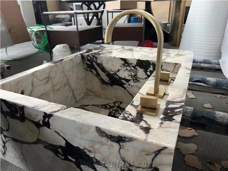 Integrated Marble Calacatta Viola Square Wash Basin Bath Sink