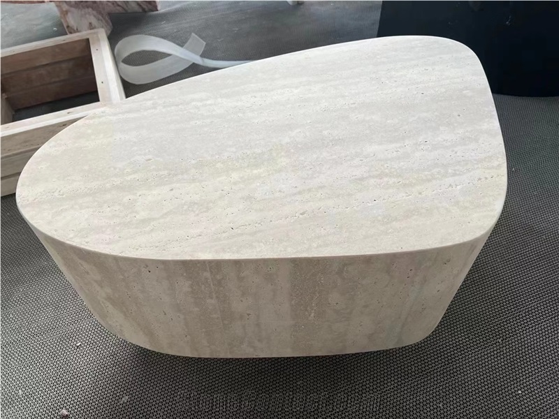 Ocean Blue Travertine Triangle Coffee Table Stone Furniture