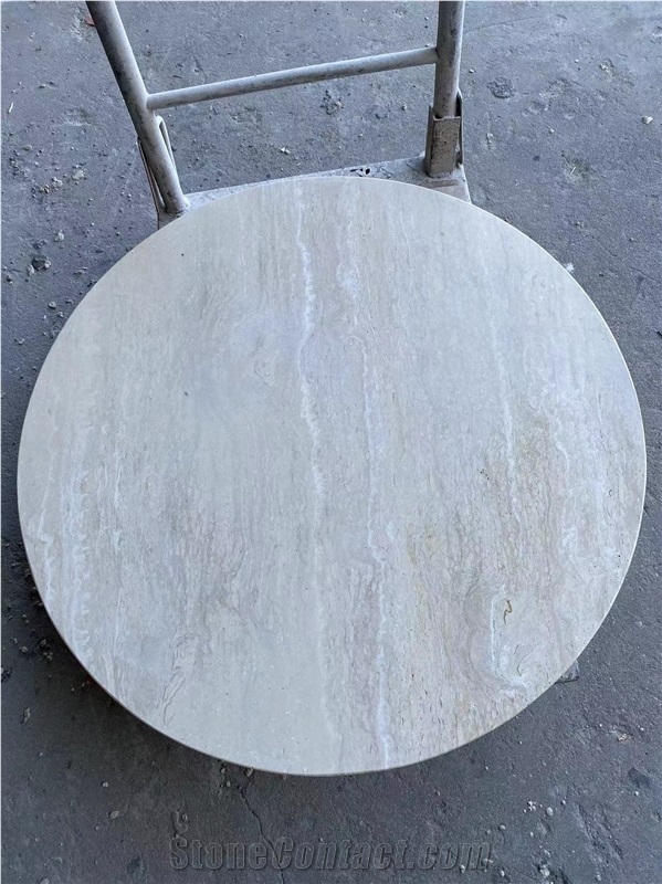 Restaurant Stone Furniture Light Beige Travertine Table Tops