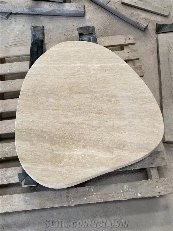 Restaurant Stone Furniture Light Beige Travertine Table Tops