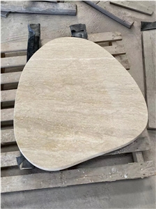 Restaurant Stone Furniture Light Beige Travertine Table Tops