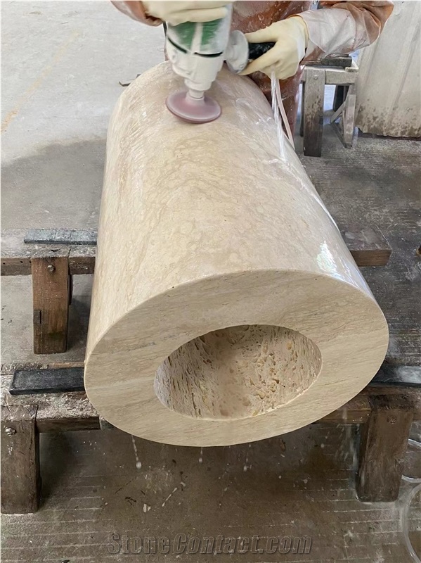 Restaurant Stone Furniture Light Beige Travertine Table Tops