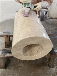 Restaurant Stone Furniture Light Beige Travertine Table Tops