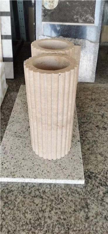 Restaurant Stone Furniture Light Beige Travertine Table Tops