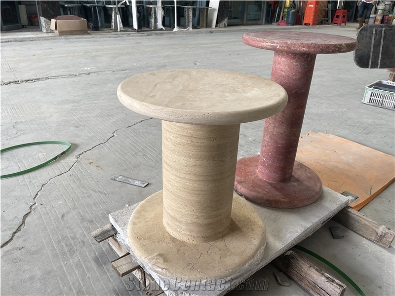 Solid Travertine Plinth Side Table Romano Travertino Tables