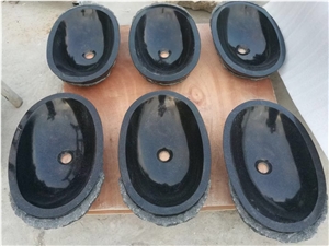 Split Outer Oval Wash Basin Granite Shanxi Black Vessel Sink