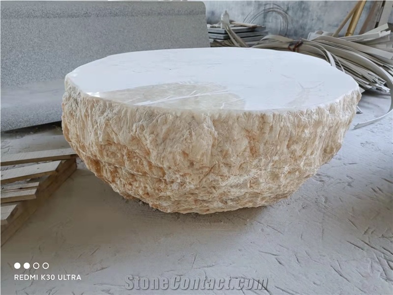 Triangle Stone Coffee Table Tops Beige Travertine