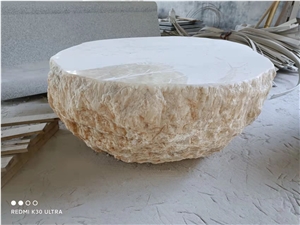 Triangle Stone Coffee Table Tops Beige Travertine
