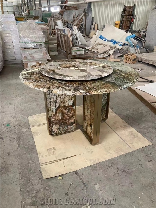 Turning Luxury Granite Carnaval Brown Dining Table Furniture