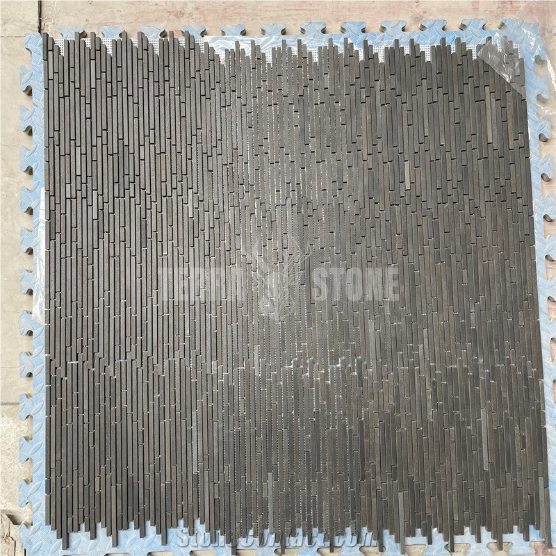 Basalt Black Stone Mosaic Random Strips Bathroom Wall Tiles