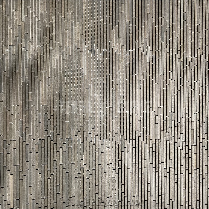 Basalt Black Stone Mosaic Random Strips Bathroom Wall Tiles