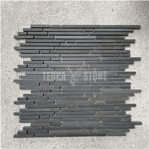Basalt Black Stone Mosaic Random Strips Bathroom Wall Tiles