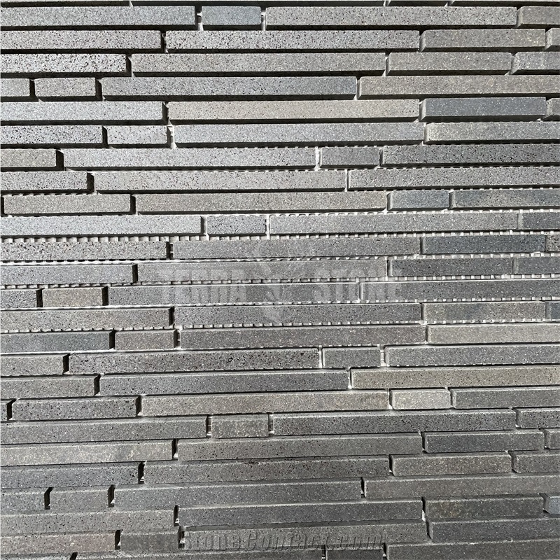 Basalt Black Stone Mosaic Random Strips Bathroom Wall Tiles