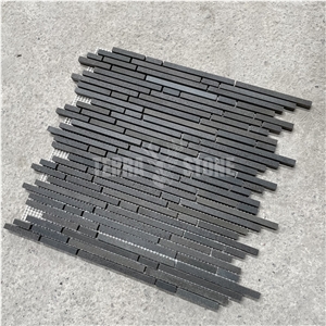 Basalt Black Stone Mosaic Random Strips Bathroom Wall Tiles