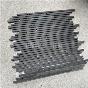 Basalt Black Stone Mosaic Random Strips Bathroom Wall Tiles