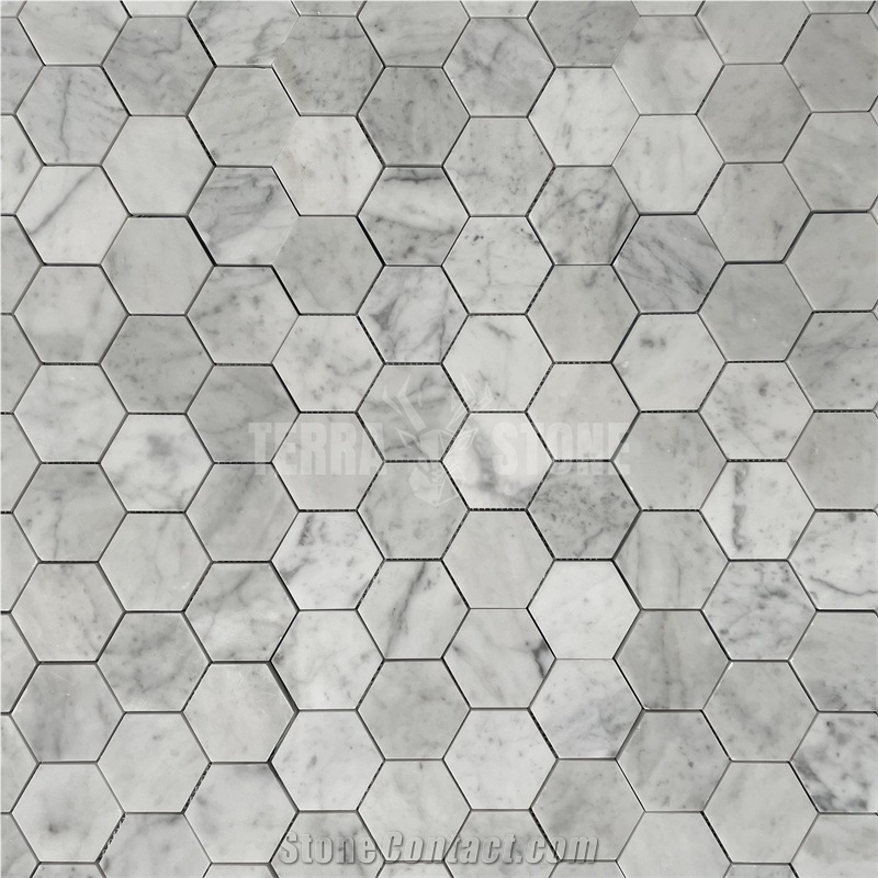 Bianco Carrara Marble 3" Hexagon Honed Mosaic Tile