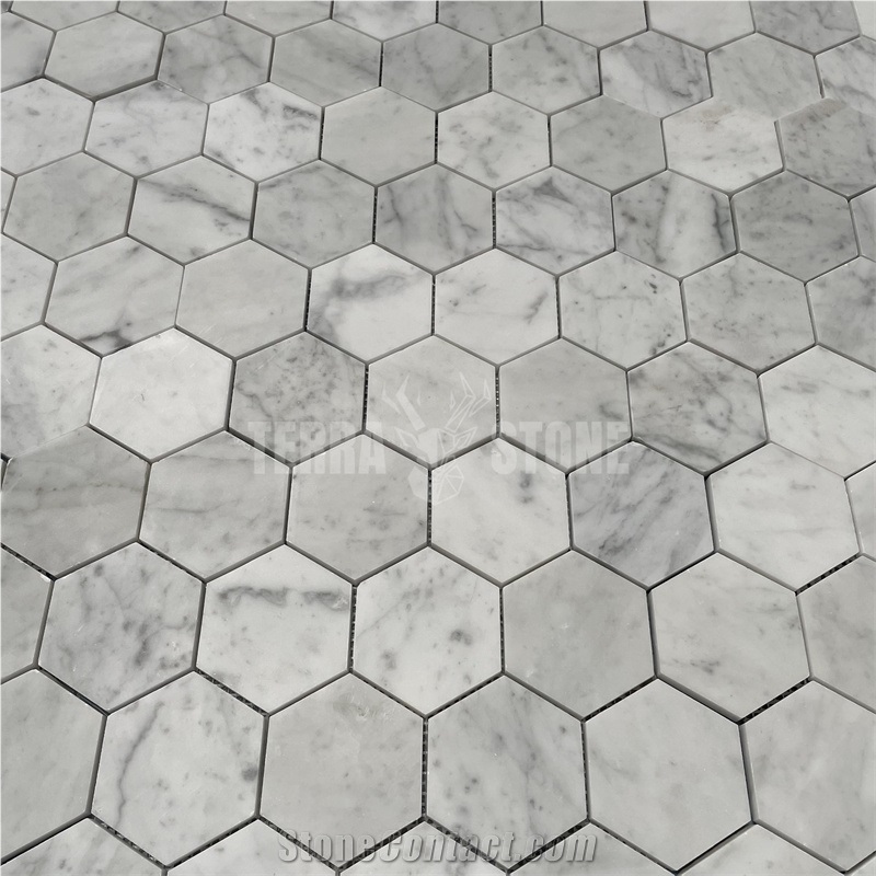 Bianco Carrara Marble 3" Hexagon Honed Mosaic Tile