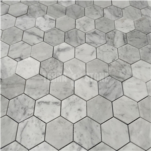 Bianco Carrara Marble 3" Hexagon Honed Mosaic Tile