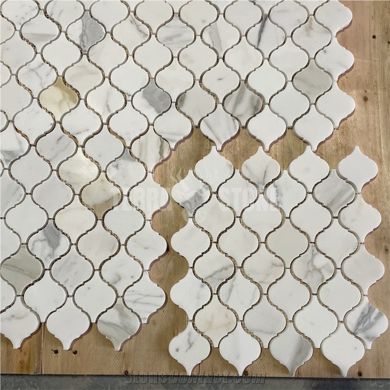 Calacatta Gold Arabesque Marble Lantern Mosaic Tile
